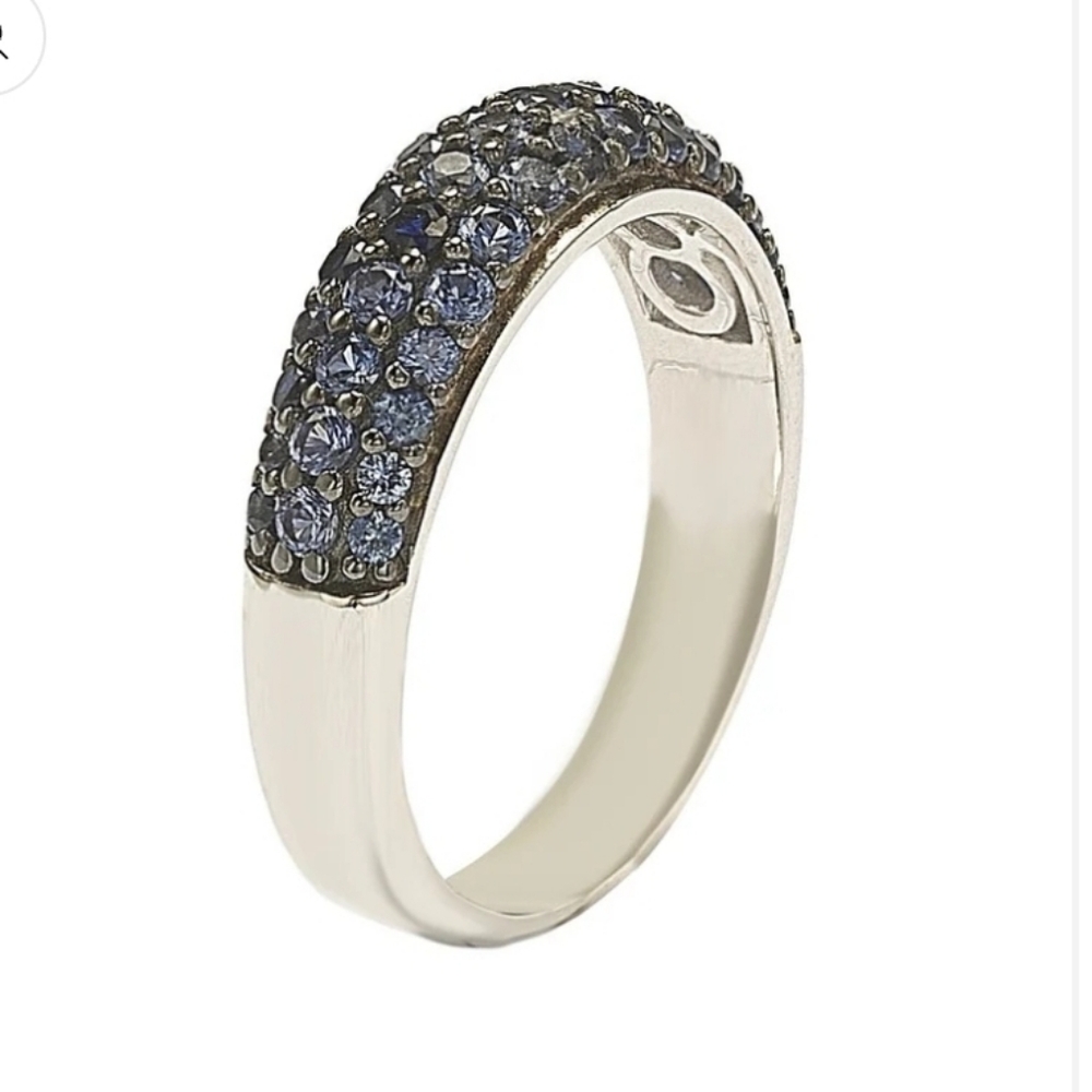 Suzy Levian Sterling Silver Sapphire & Diamond Accent Pave Band Ring - Picture 3 of 16